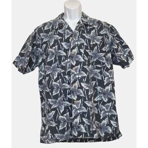 VINTAGE Structure 90s Hawaiian Shirt M Linen Cotton Washed Floral Print Aloha